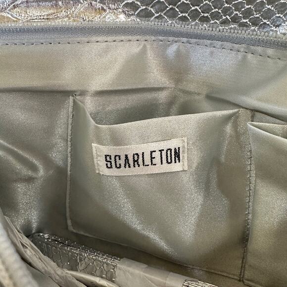 SCARLETON Los Angels Silver Snake Embossed Clutch NEW Removable Crossbody Strap - Picture 4 of 5
